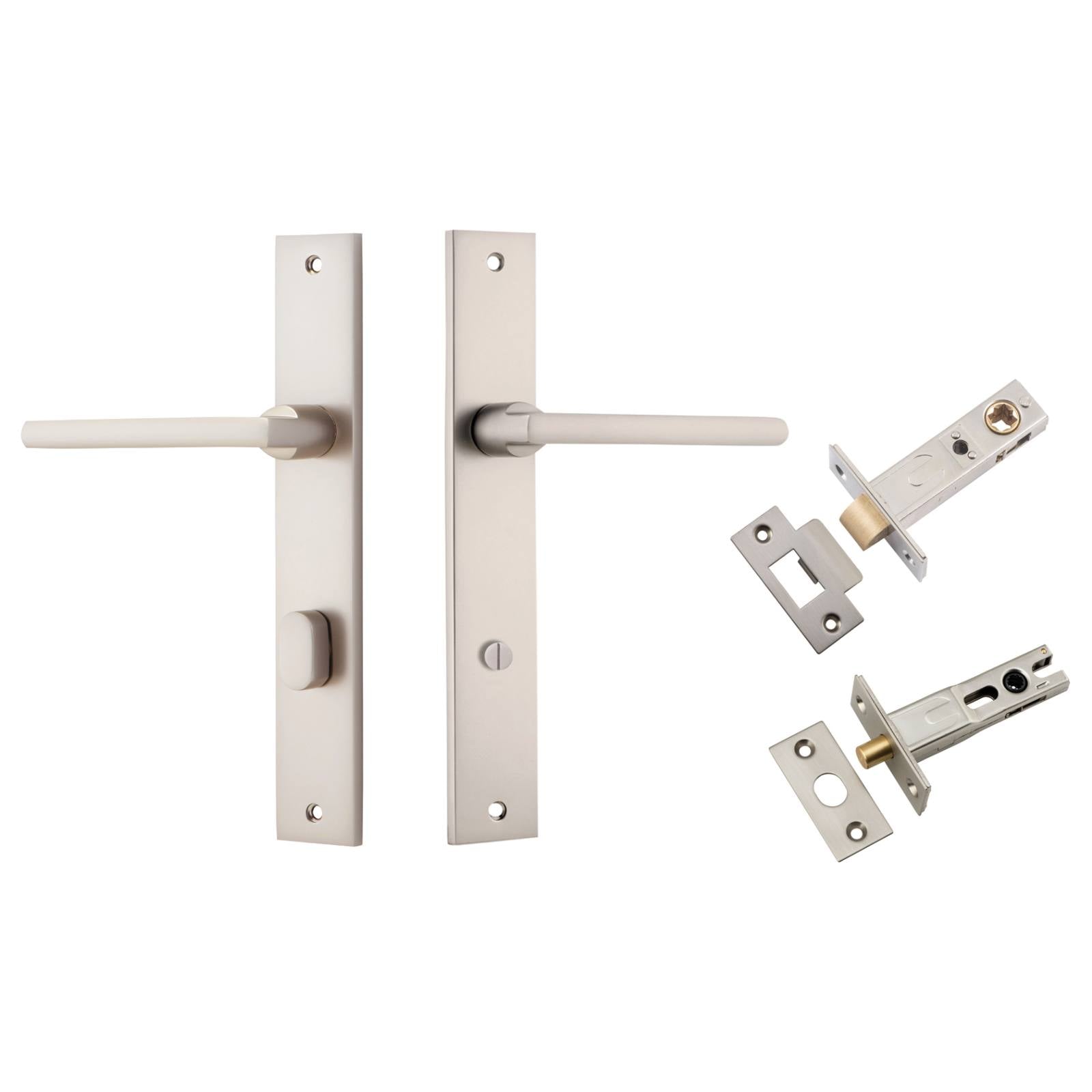 Baltimore Lever Rectangular Backplate Privacy Kit w Privacy Turn Satin Nickel