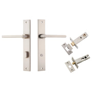 Baltimore Lever Rectangular Backplate Privacy Kit w Privacy Turn Satin Nickel