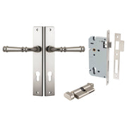 Verona Lever Rectangular Backplate Entrance Kit w High Security Lock Satin Nickel