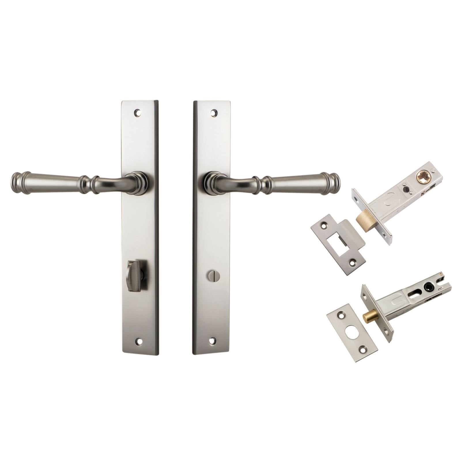 Verona Lever Rectangular Backplate Privacy Kit w Privacy Turn Satin Nickel