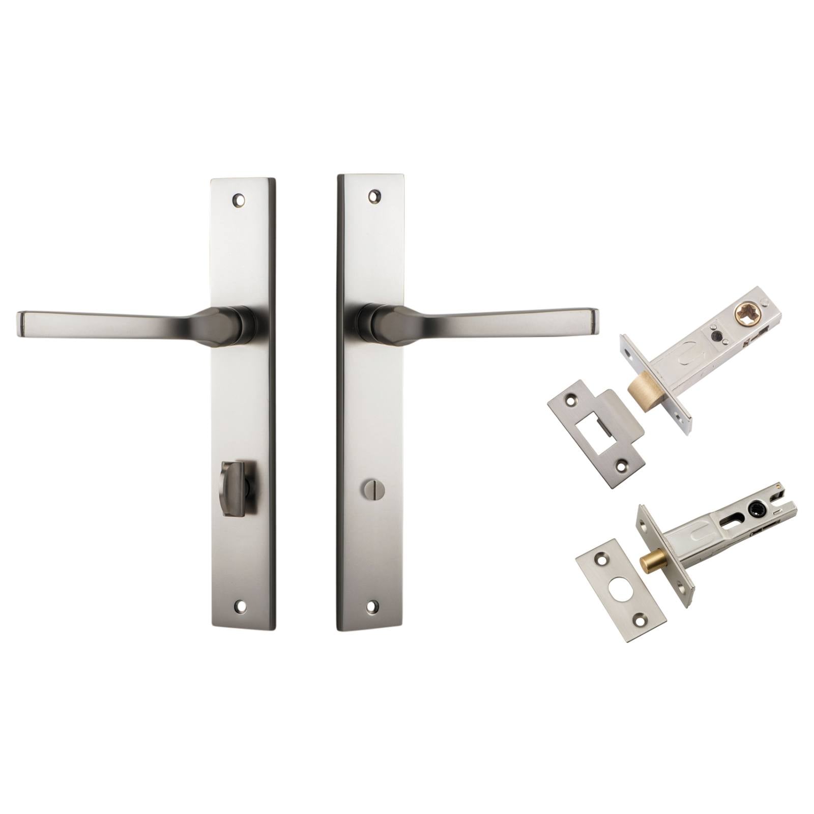 Annecy Lever Rectangular Backplate Privacy Kit w Privacy Turn Satin Nickel