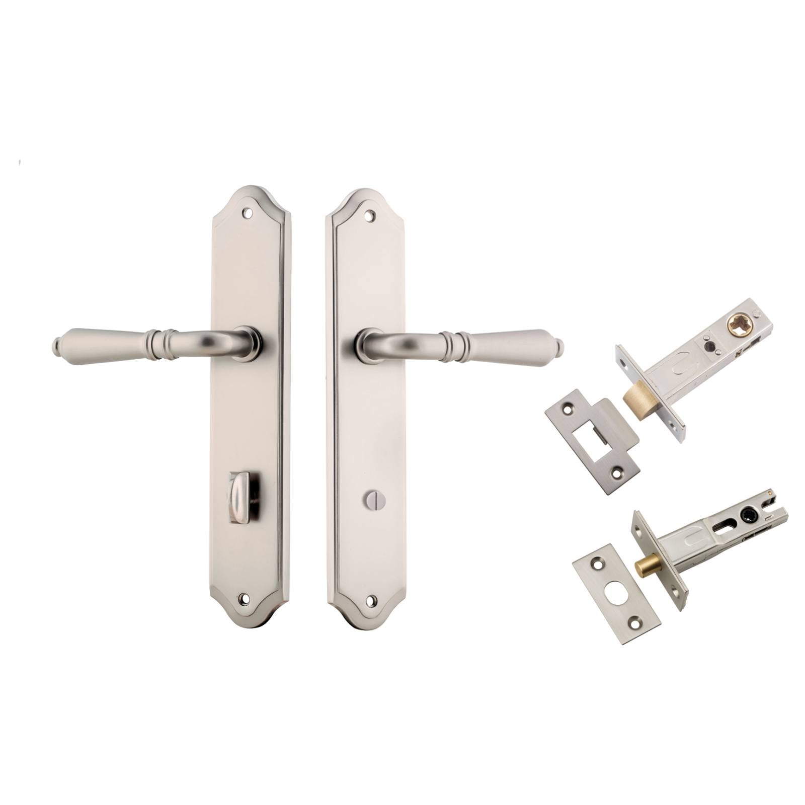 Sarlat Lever Shouldered Backplate Privacy Kit w Privacy Turn Satin Nickel