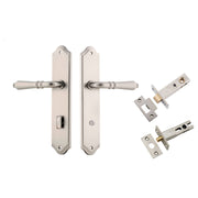Sarlat Lever Shouldered Backplate Privacy Kit w Privacy Turn Satin Nickel