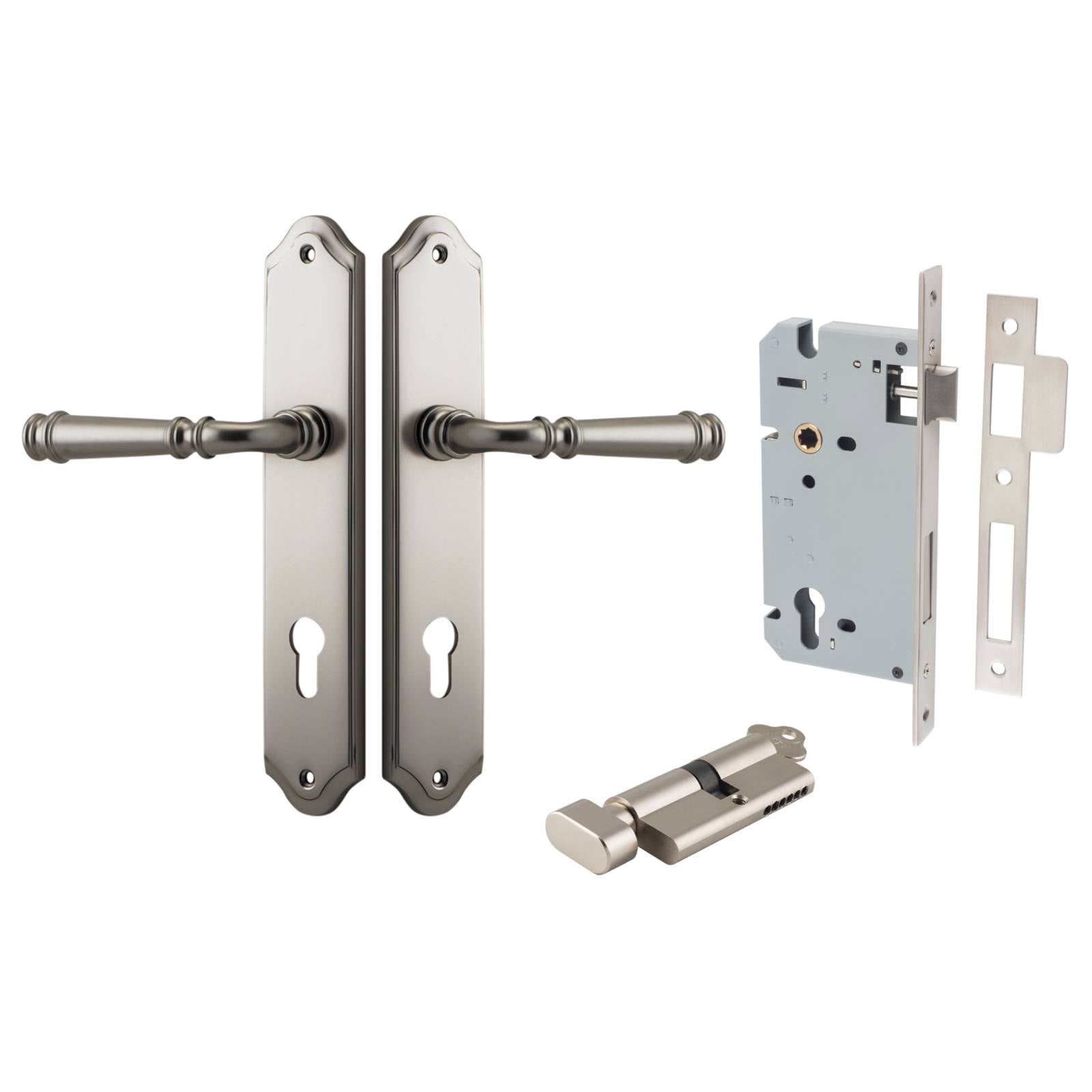 Verona Lever Shouldered Backplate Entrance Kit with High Security Lock Satin Nickel
