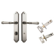 Verona Lever Shouldered Backplate Privacy Kit w Privacy Turn Satin Nickel