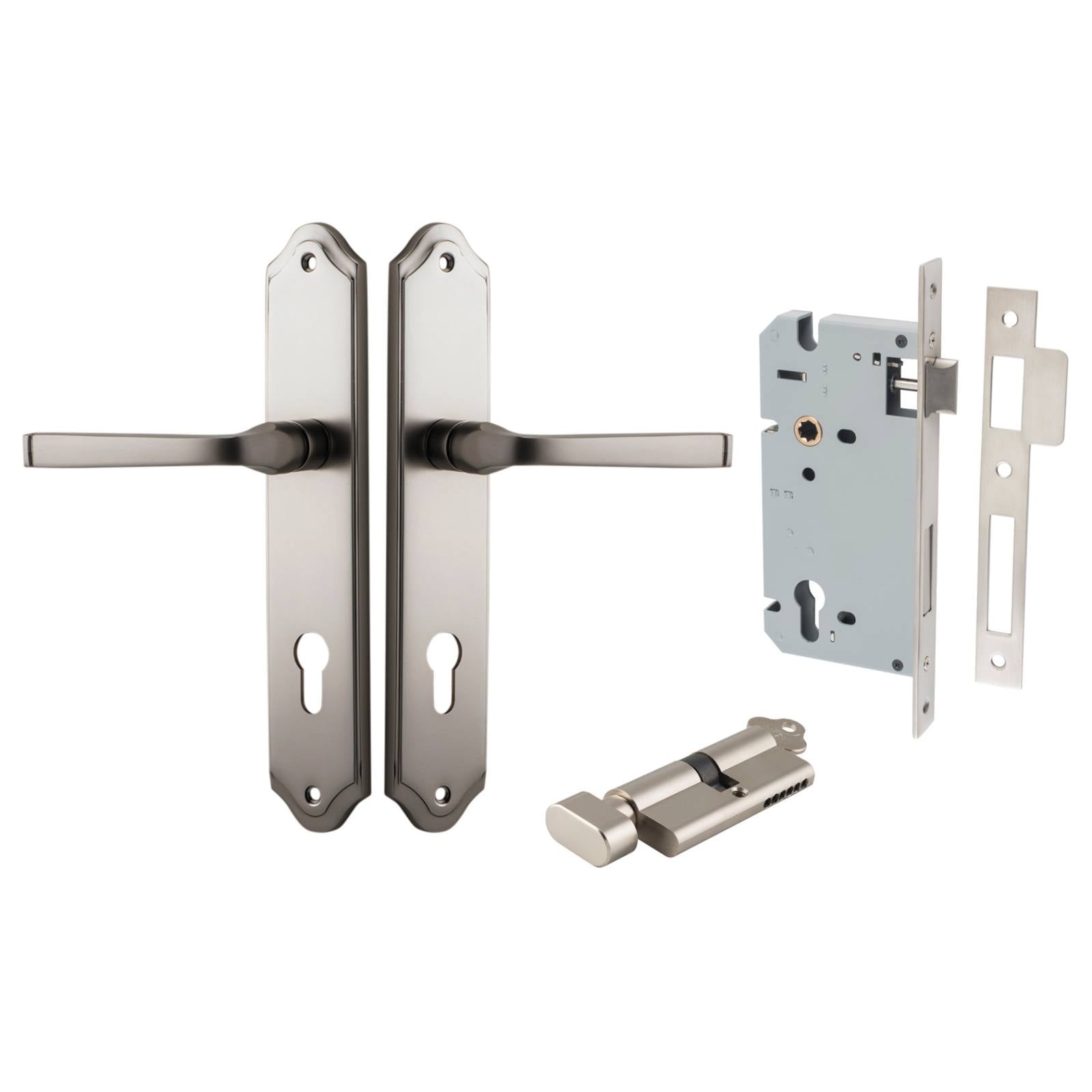 Annecy Lever Shouldered Backplate Entrance Kit w High Security Lock Satin Nickel