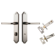 Annecy Lever Shouldered Backplate Privacy Kit w Privacy Turn Satin Nickel