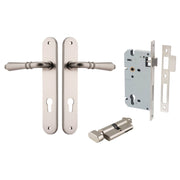 Sarlat Lever Oval Backplate Entrance Kit w High Security Lock Satin Nickel