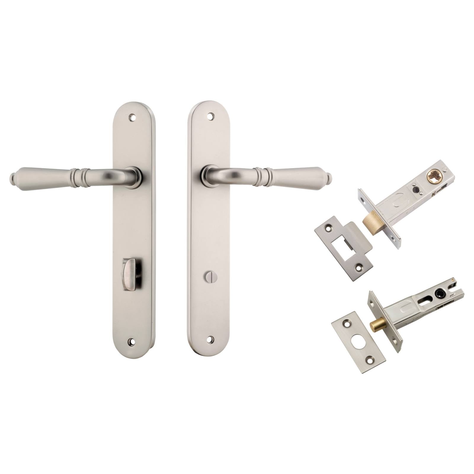 Sarlat Lever Oval Backplate Privacy Kit w Privacy Turn Satin Nickel