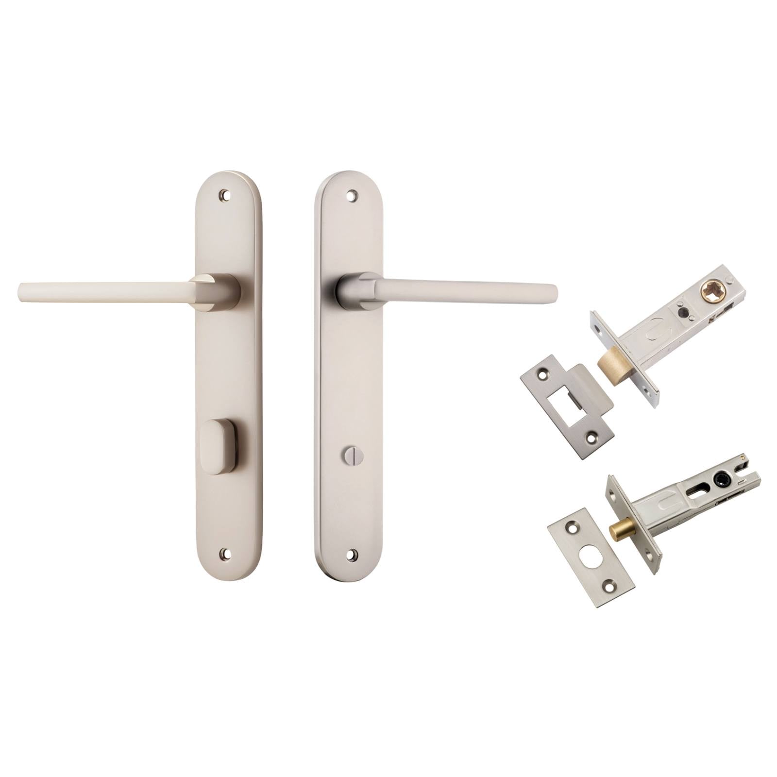 Baltimore Lever Oval Backplate Privacy Kit w Privacy Turn Satin Nickel