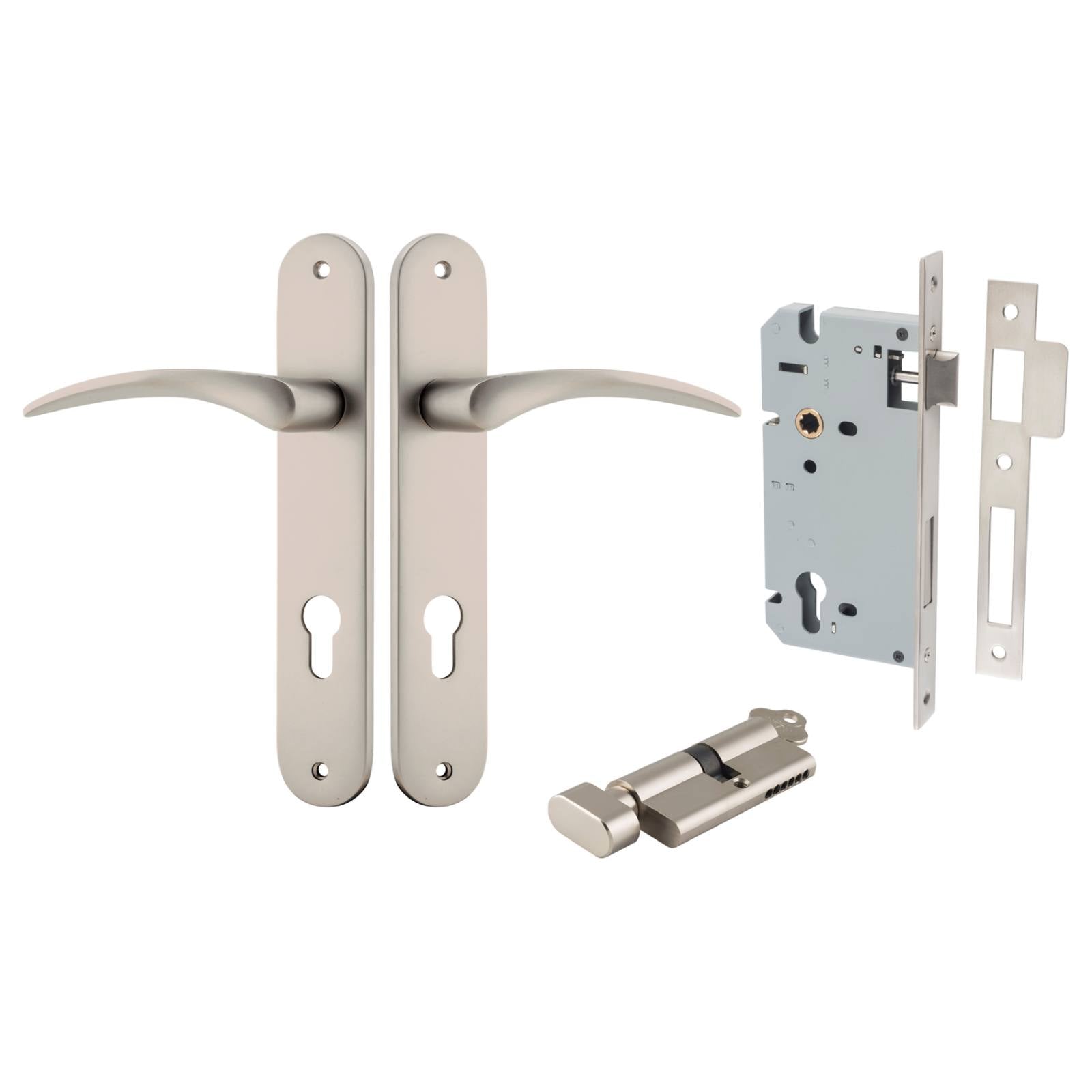 Oxford Lever Oval Backplate Entrance Kit w High Security Lock Satin Nickel
