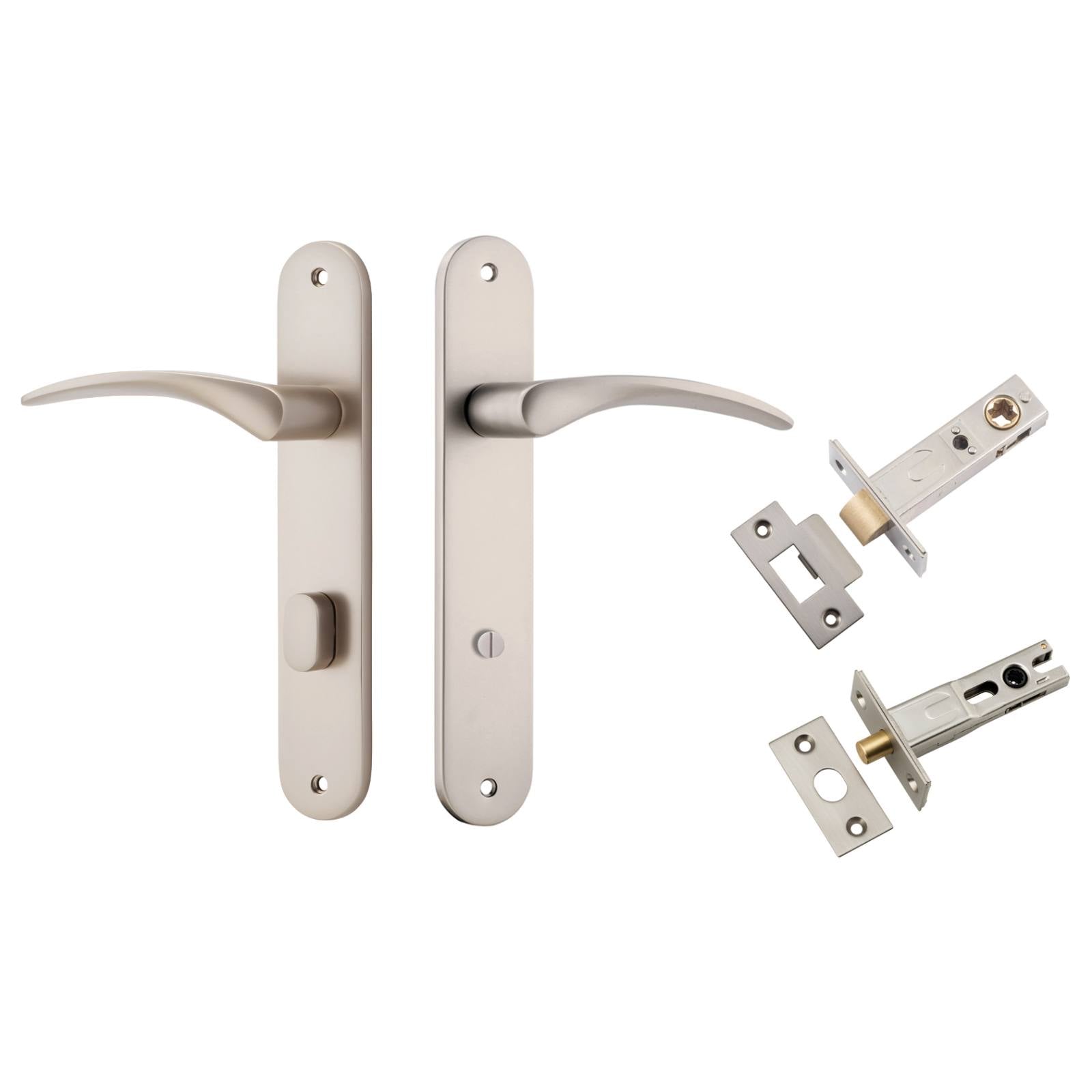 Oxford Lever Oval Backplate Privacy Kit w Privacy Turn Satin Nickel