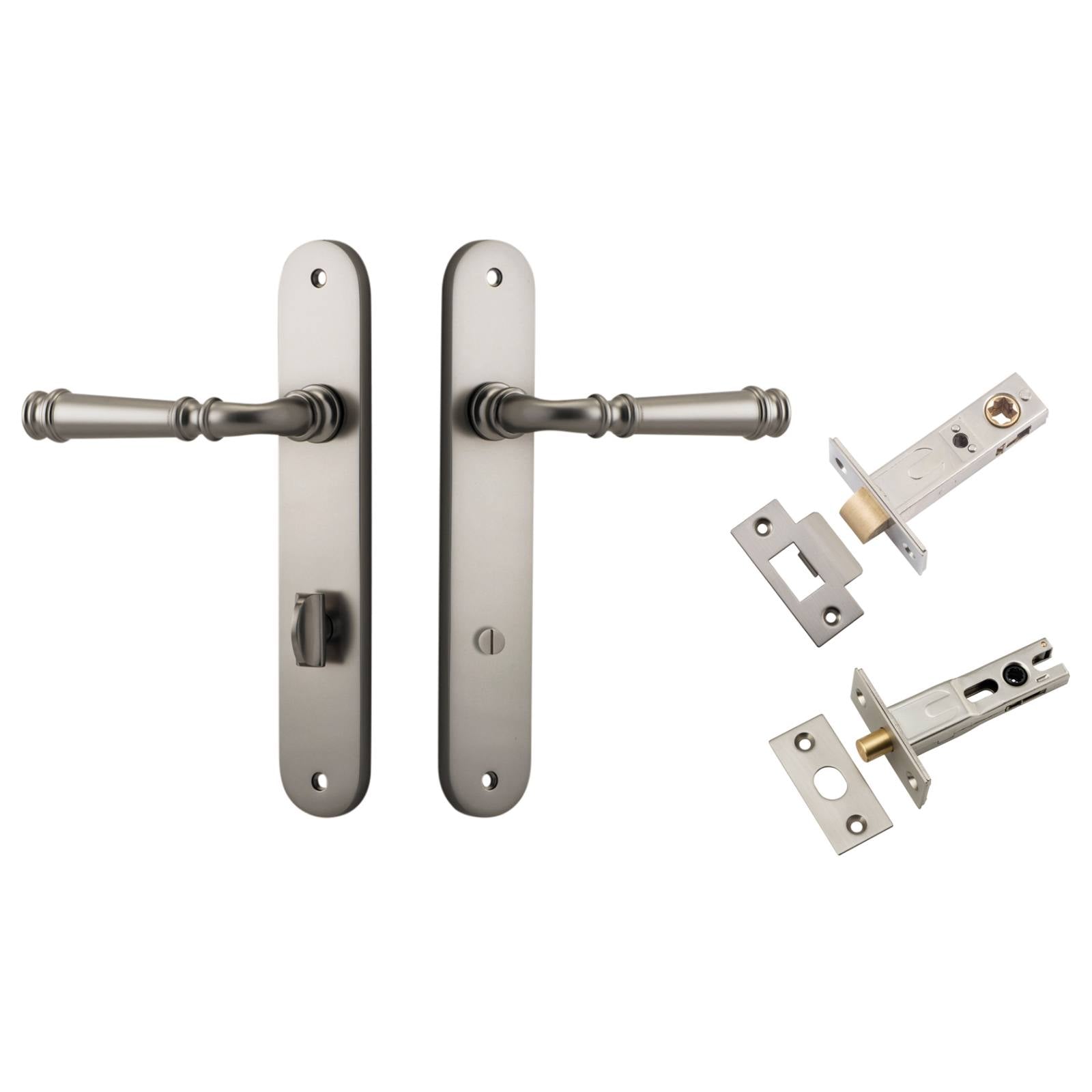 Verona Lever Oval Backplate Privacy Kit w Privacy Turn Satin Nickel