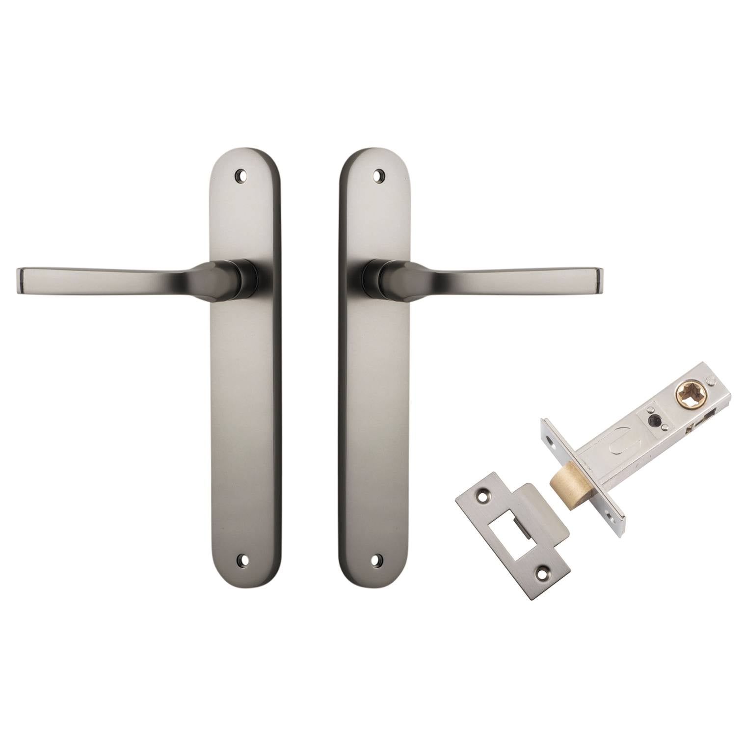 Annecy Lever Oval Backplate Passage Kit Satin Nickel