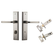 Annecy Lever Stepped Backplate Privacy Kit w Privacy Turn Satin Nickel
