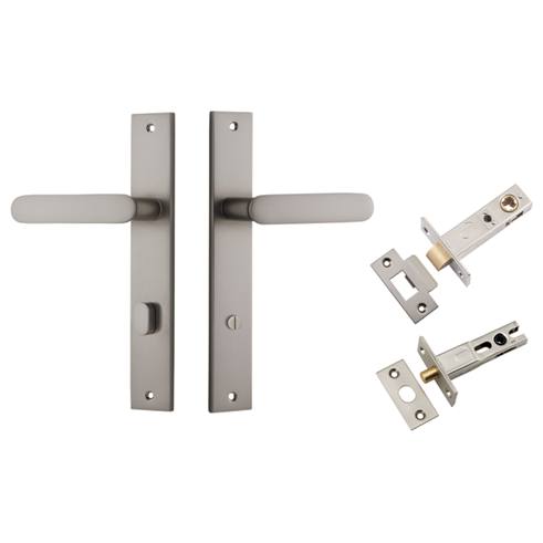 Bronte Lever Rectangular Backplate Privacy Kit w Privacy Turn Satin Nickel