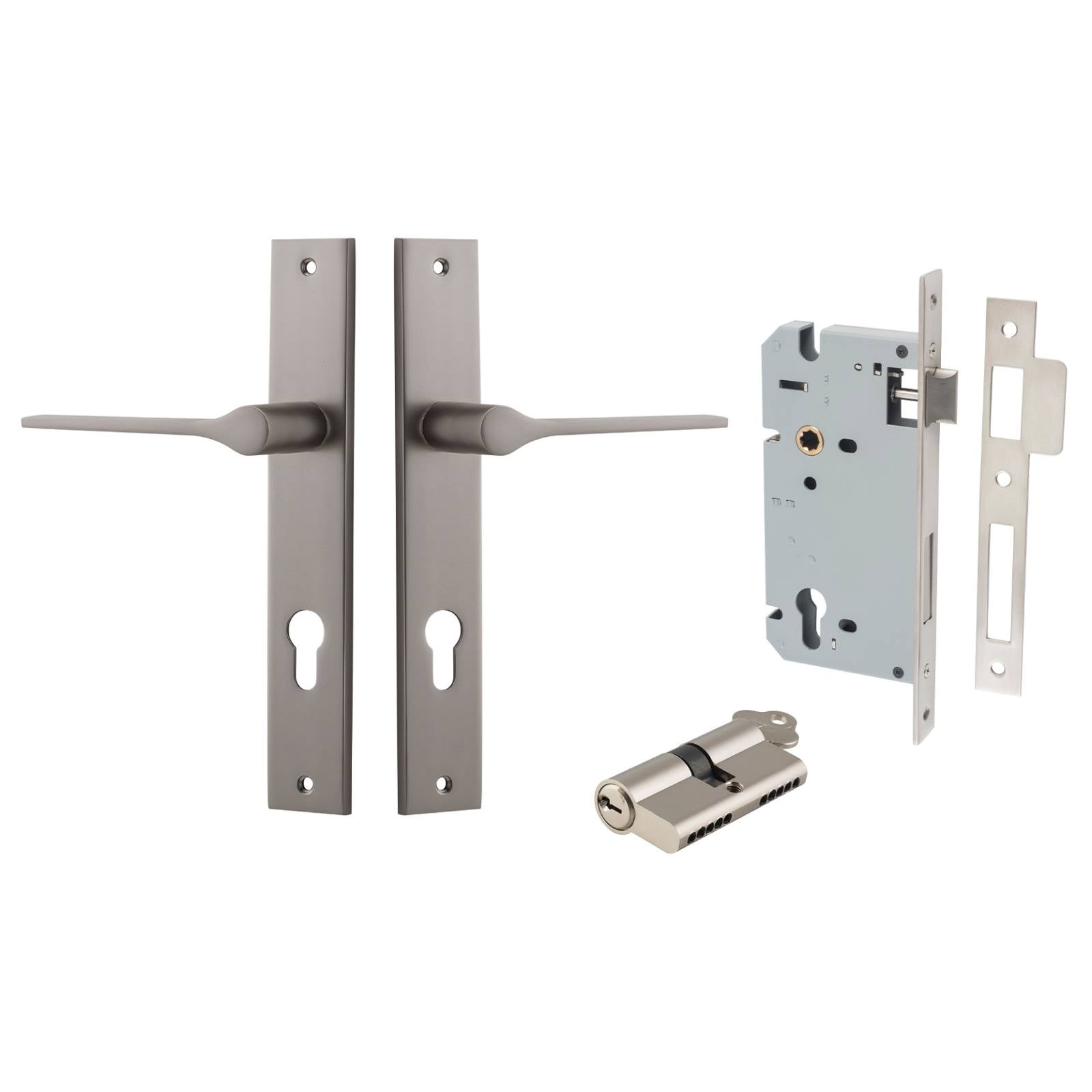 Como Lever Rectangular Backplate Entrance Kit w High Security Lock Satin Nickel