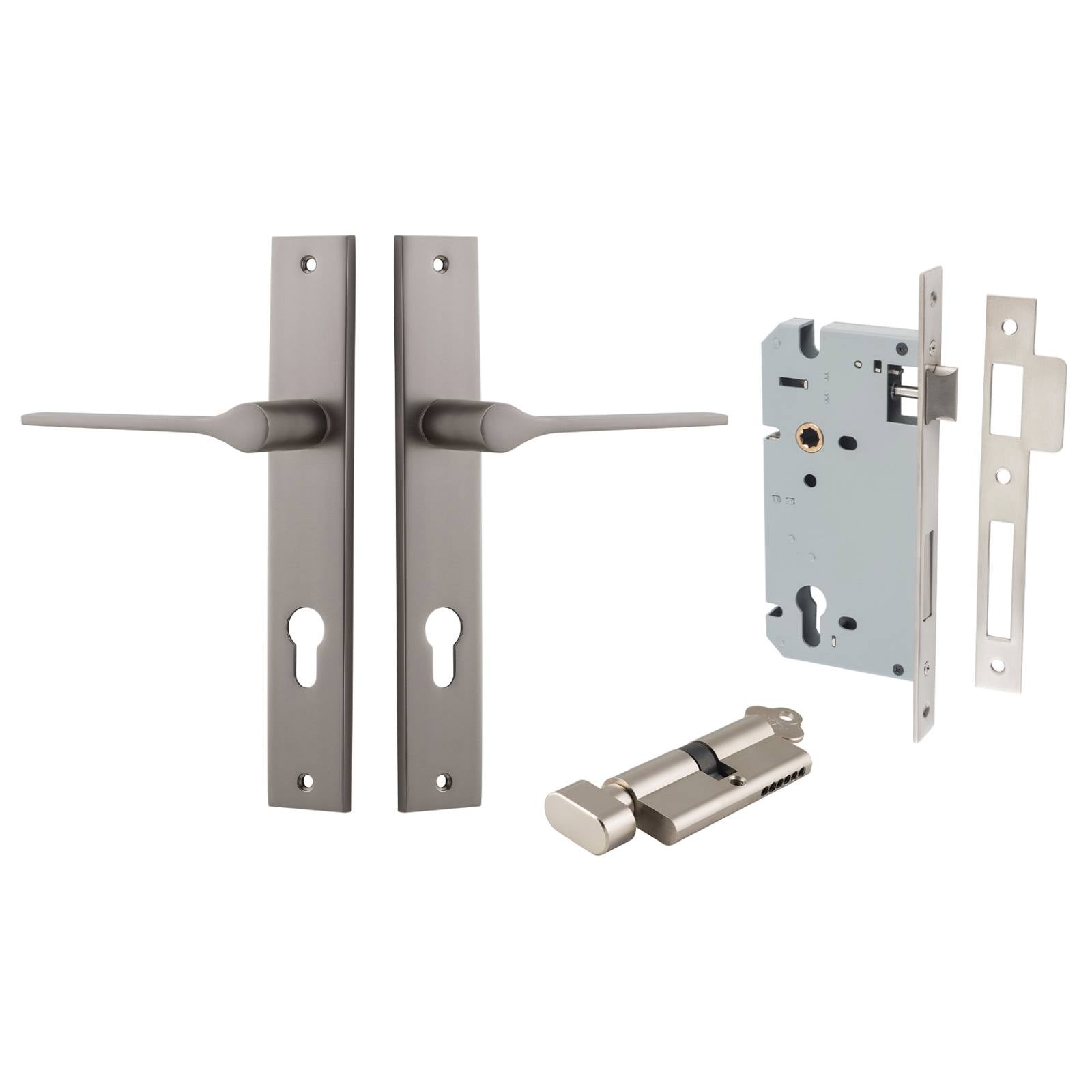 Como Lever Rectangular Backplate Entrance Kit w High Security Lock Satin Nickel