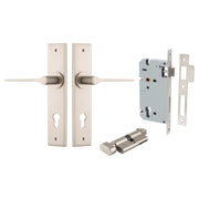 Como Lever Chamfered Backplate Entrance Kit w High Security Lock Satin Nickel