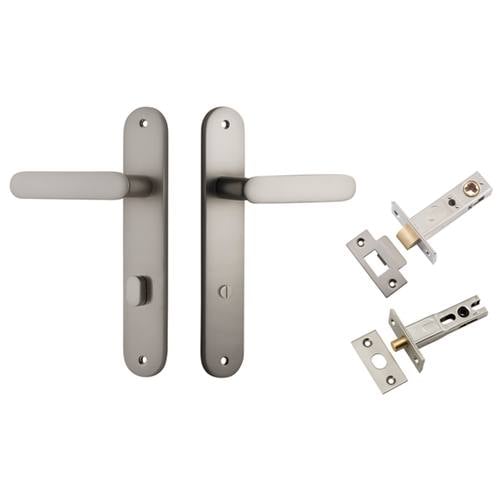 Bronte Lever Oval Backplate Privacy Kit w Privacy Turn Satin Nickel