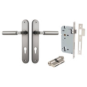 Berlin Lever Oval Backplate Entrance Kit w High Security Lock Satin Nickel