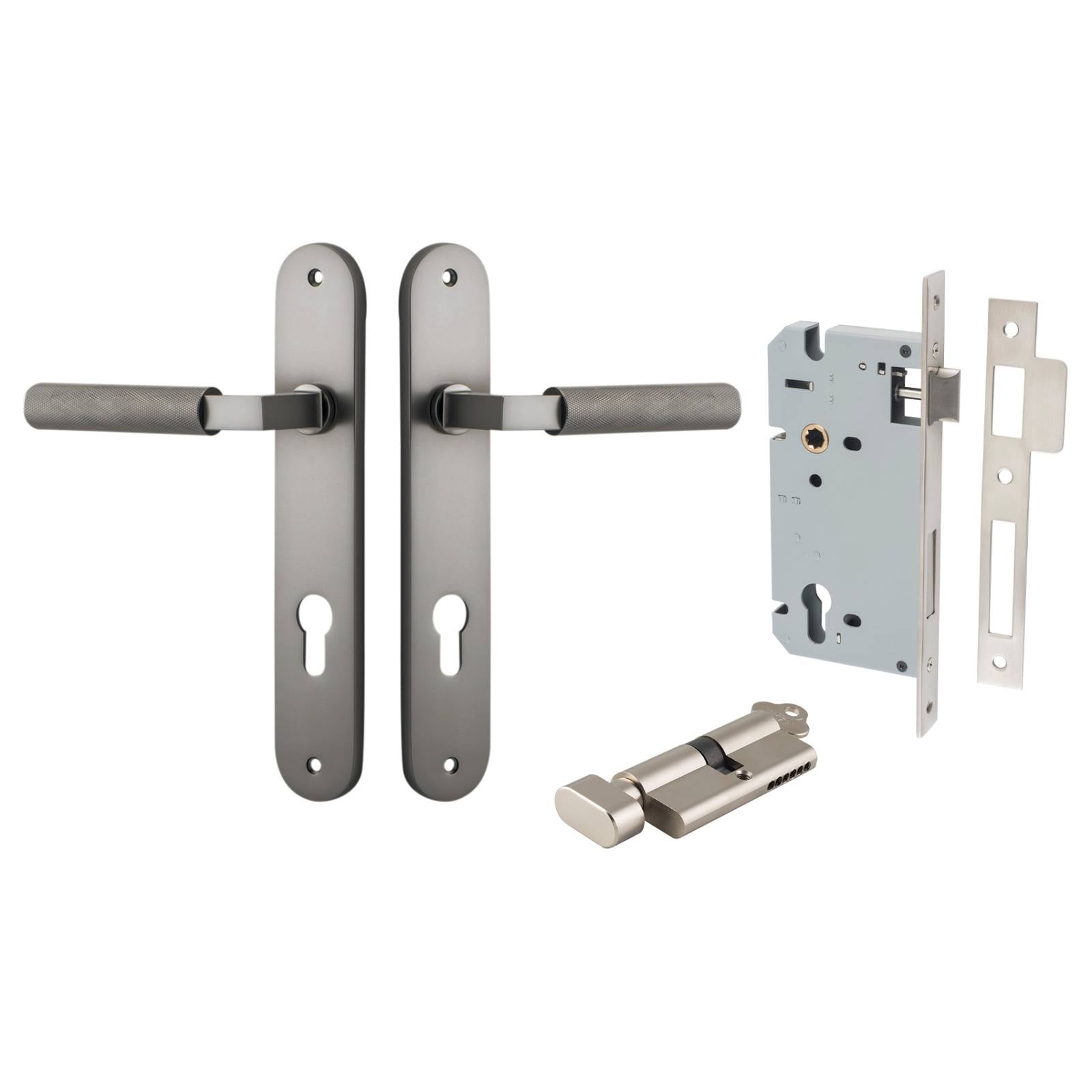 Brunswick Lever Oval Backplate Entrance Kit w High Security Lock Satin Nickel