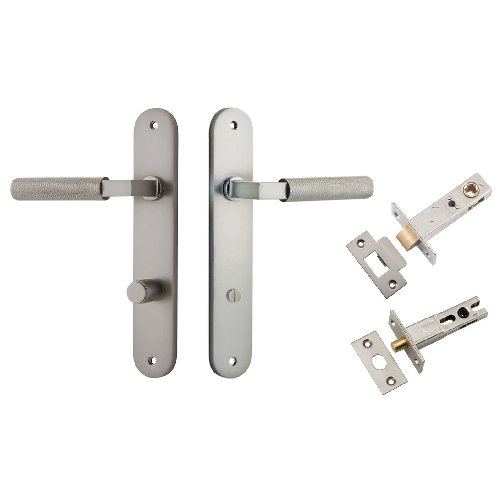 Brunswick Lever Oval Backplate Privacy Kit Satin Nickel