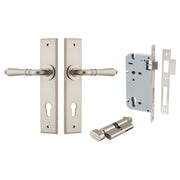 Sarlat Lever Chamfered Backplate Entrance Kit w High Security Lock Satin Nickel