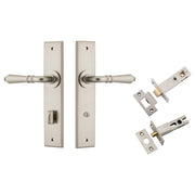 Sarlat Lever Chamfered Backplate Privacy Kit w Privacy Turn Satin Nickel