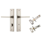 Baltimore Lever Chamfered Backplate Privacy Kit w Privacy Turn Satin Nickel