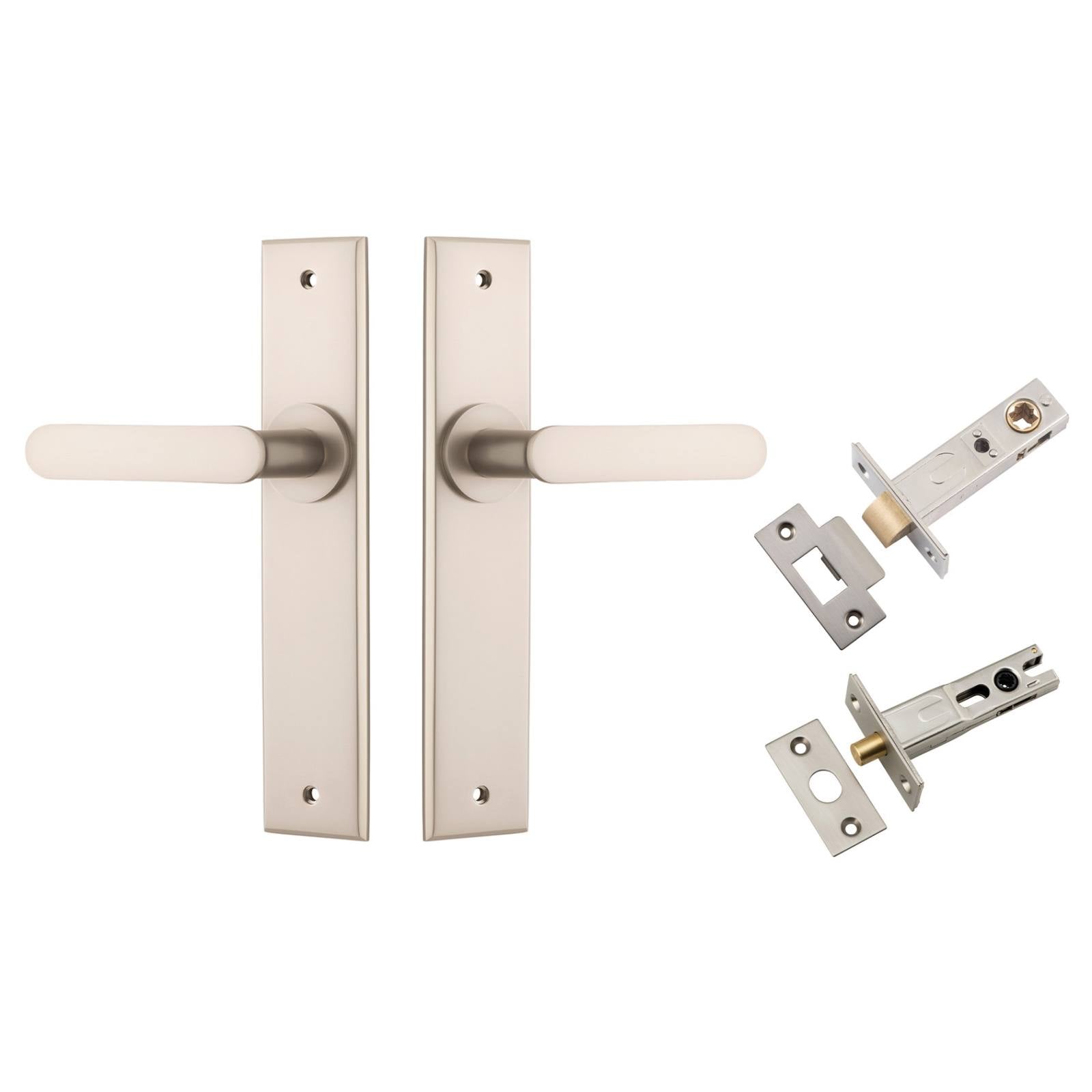 Bronte Lever Chamfered Backplate Privacy Kit w Privacy Turn Satin Nickel
