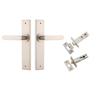 Bronte Lever Chamfered Backplate Privacy Kit w Privacy Turn Satin Nickel