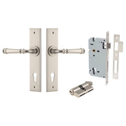 Verona Lever Chamfered Backplate Entrance Kit w High Security Lock Satin Nickel