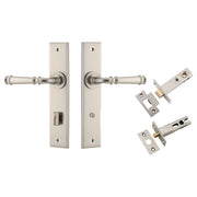 Verona Lever Chamfered  Backplate Privacy Kit w Privacy Turn Satin Nickel