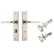Annecy Lever Chamfered Backplate Privacy Kit w Privacy Turn Satin Nickel