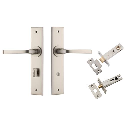 Annecy Lever Chamfered Backplate Privacy Kit w Privacy Turn Satin Nickel