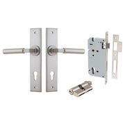 Berlin Lever Chamfered Backplate Entrance Kit w High Security Lock Satin Nickel