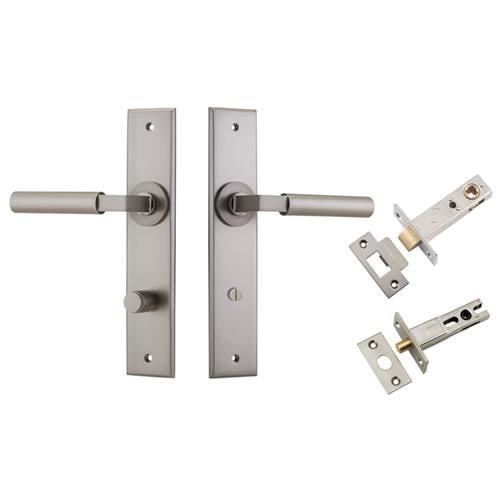 Berlin Lever Chamfered Backplate Privacy Kit Satin Nickel