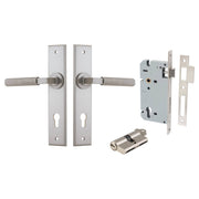 Brunswick Lever Satin Nickel Chamfered Backplate Entrance Kit With High Security Lock
