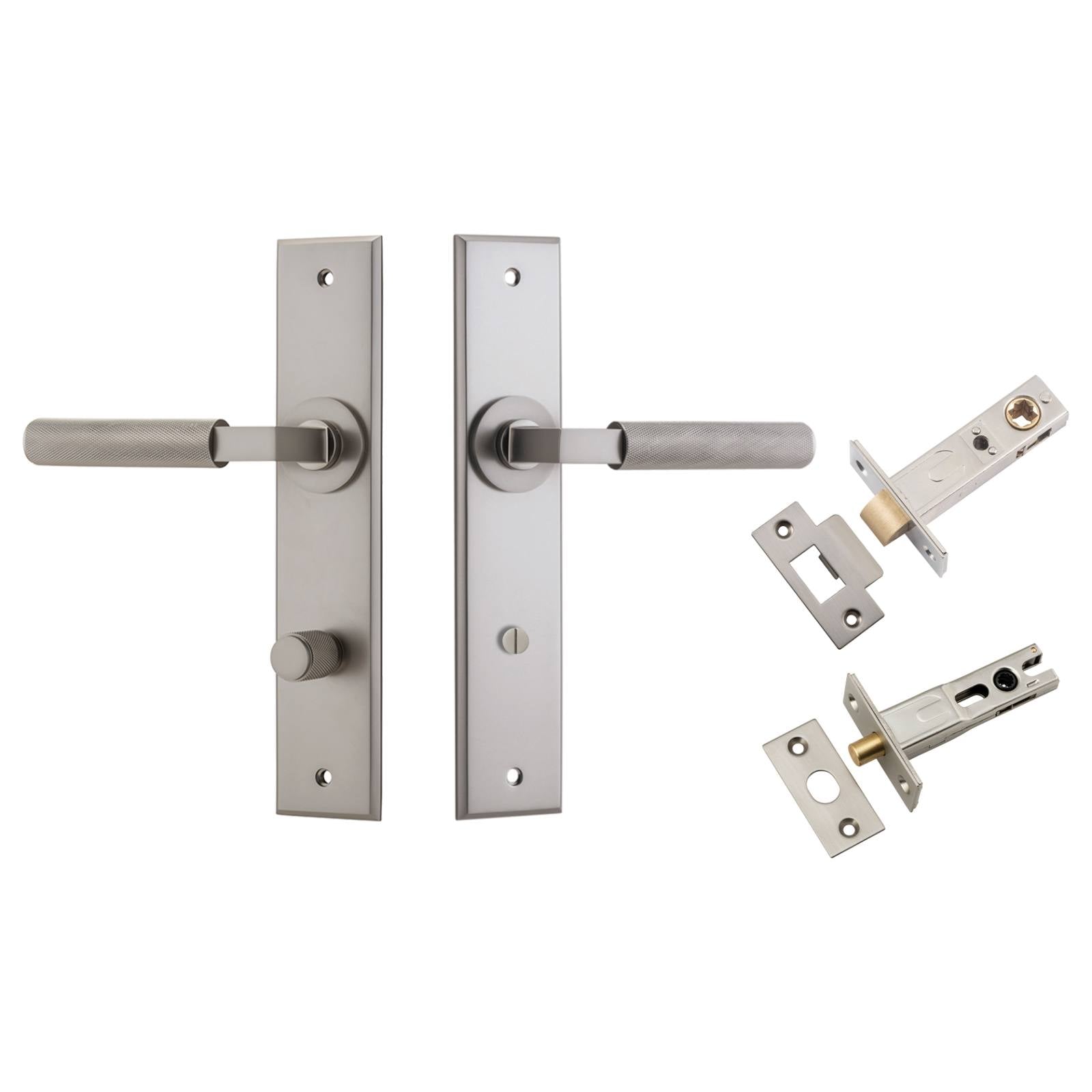 Brunswick Lever Satin Nickel Chamfered Backplate Privacy Kit