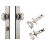 Paddington Knob Rectangular Backplate Privacy Kit w Privacy Turn Satin Nickel