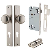 Cambridge Knob Rectangular Backplate Entrance Kit w High Security Lock Satin Nickel