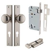 Cambridge Knob Rectangular Backplate Entrance Kit w High Security Lock Satin Nickel
