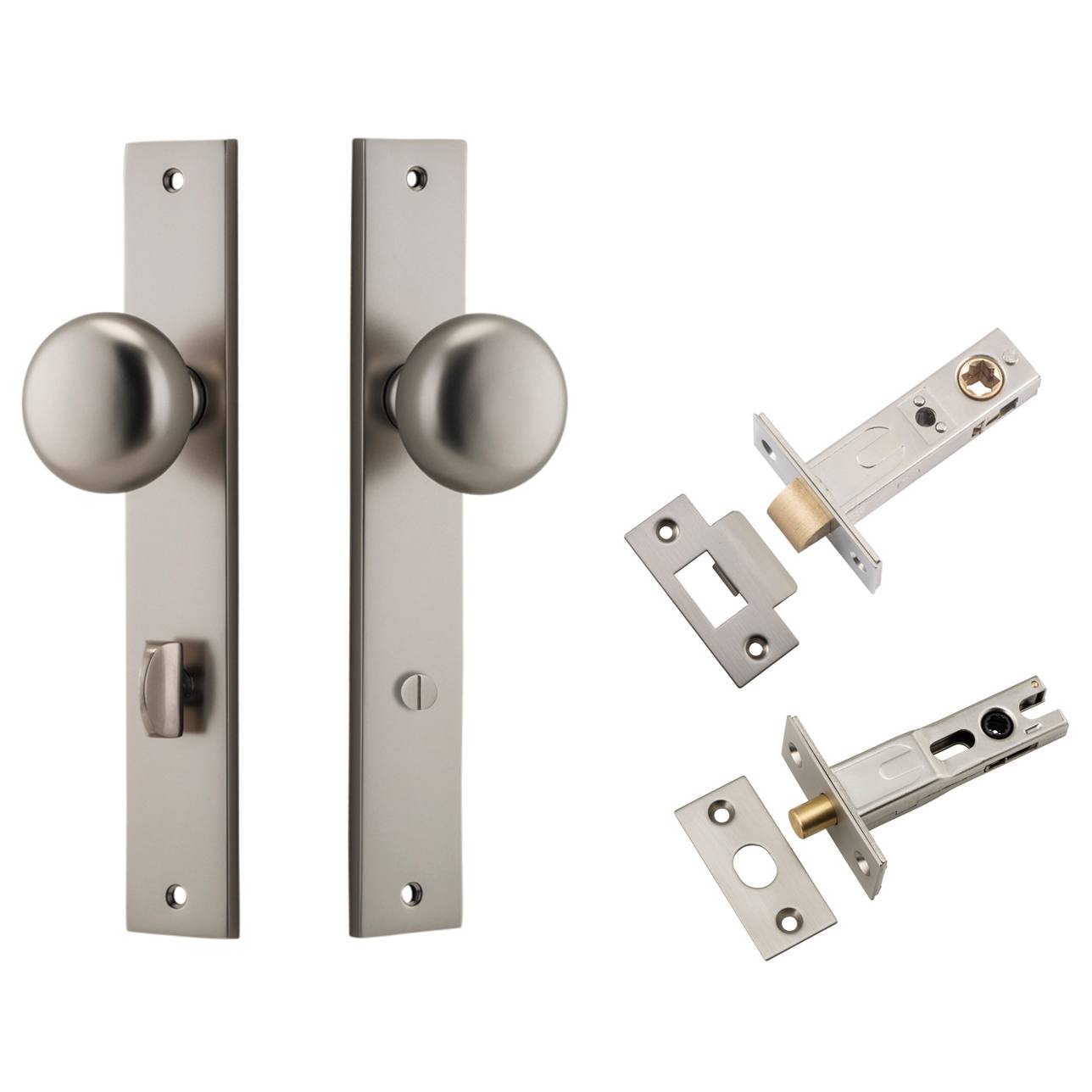 Cambridge Knob Rectangular Backplate Privacy Kit w Privacy Turn Satin Nickel
