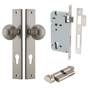 Guildford Knob Rectangular Backplate Entrance Kit w High Security Lock Satin Nickel