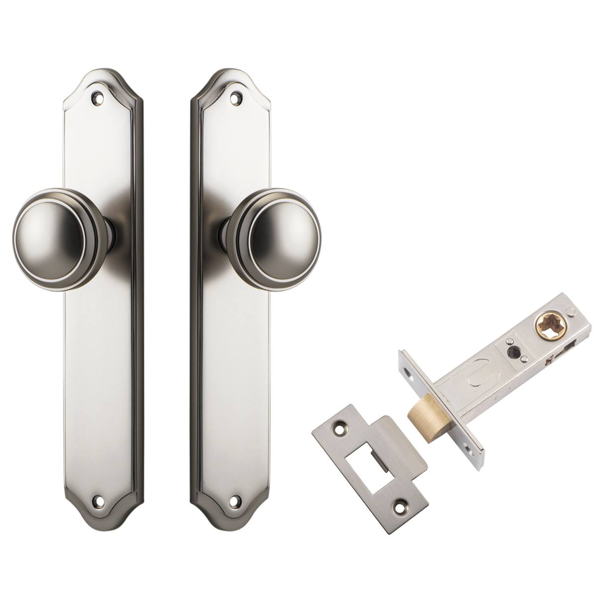 Paddington Knob Shouldered Backplate Passage Kit Satin Nickel