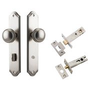 Paddington Knob Shouldered Backplate Privacy Kit w Privacy Turn Satin Nickel