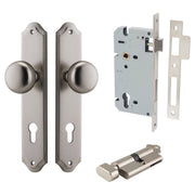Cambridge Knob Shouldered Backplate Entrance Kit w High Security Lock Satin Nickel