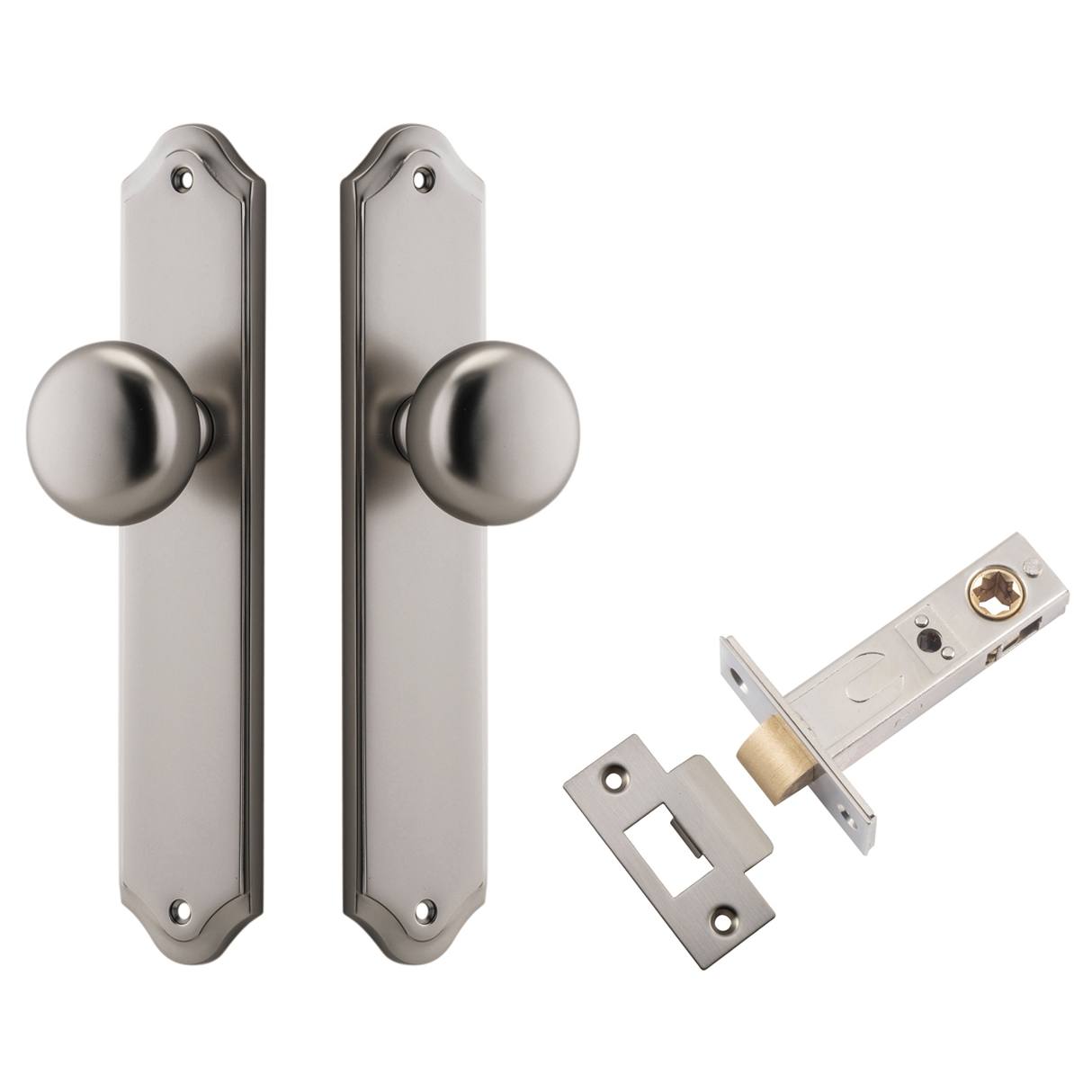 Cambridge Knob Shouldered Backplate Passage Kit Satin Nickel