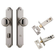 Cambridge Knob Shouldered Backplate Privacy Kit w Privacy Turn Satin Nickel